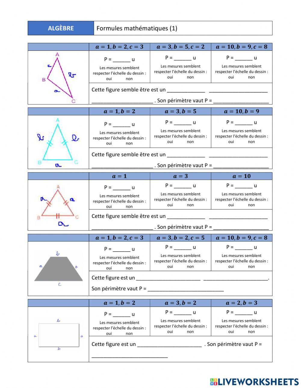 Formules mathématiques