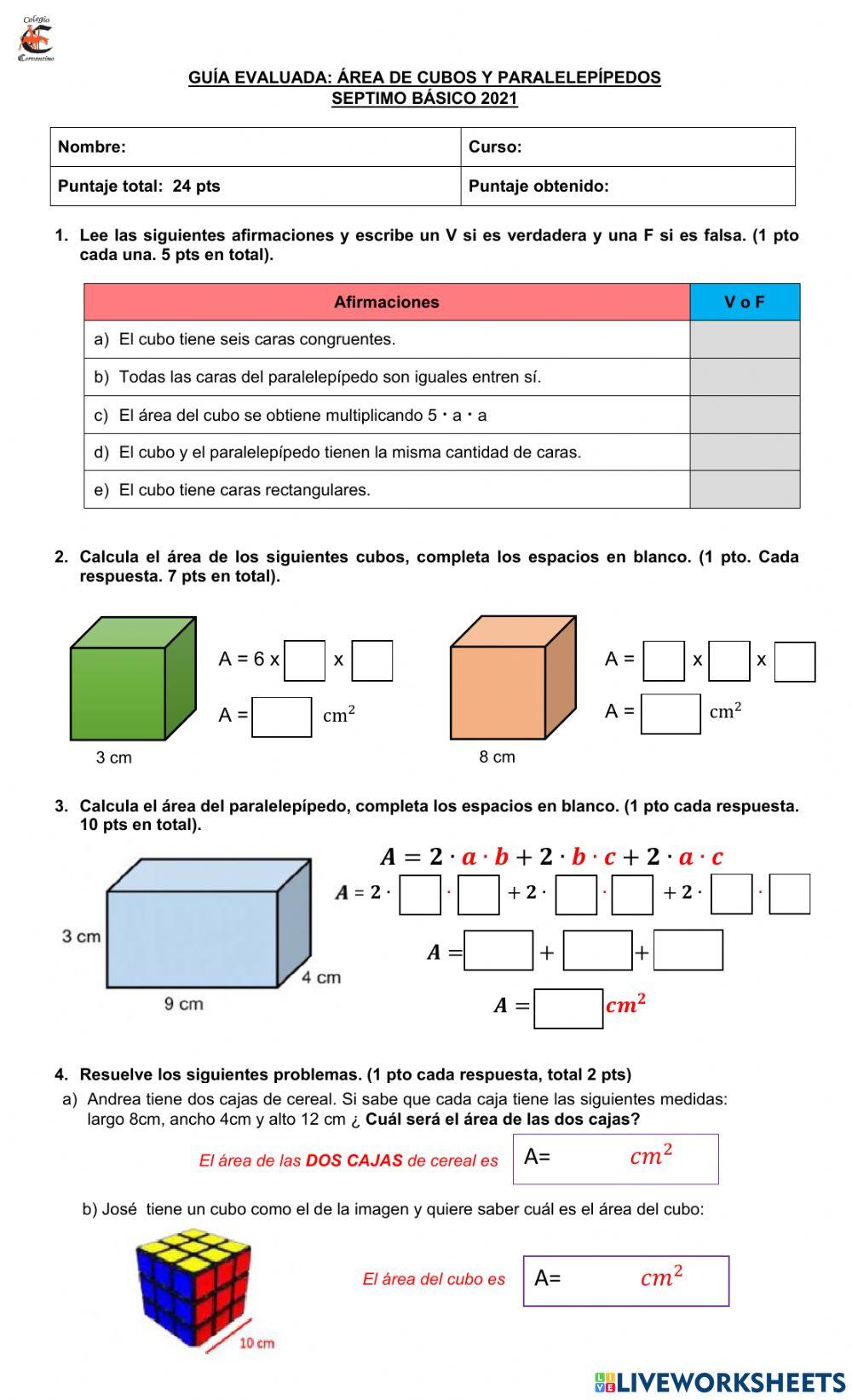 Area de cubos y paralelepipedos