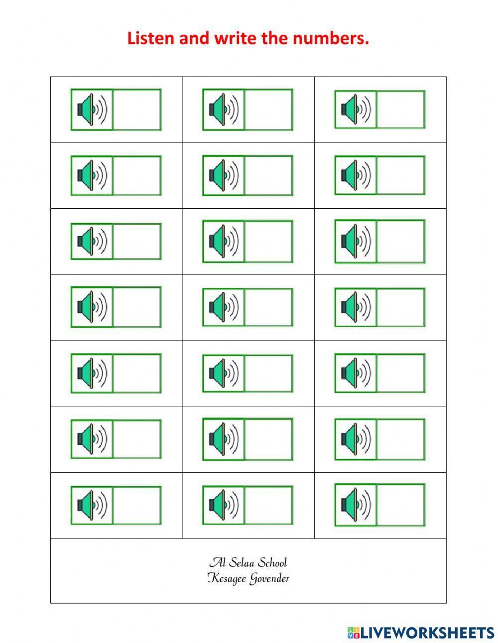 Listen and write the numbers - 0 to 20 Listen and write the numbers - 0 to 20