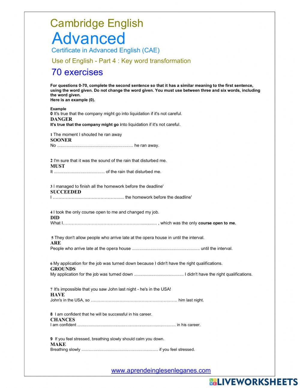 CAE Key word transformations