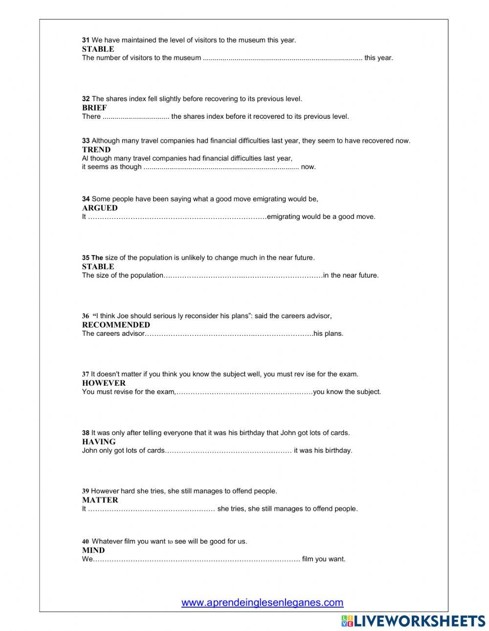 CAE Key word transformations