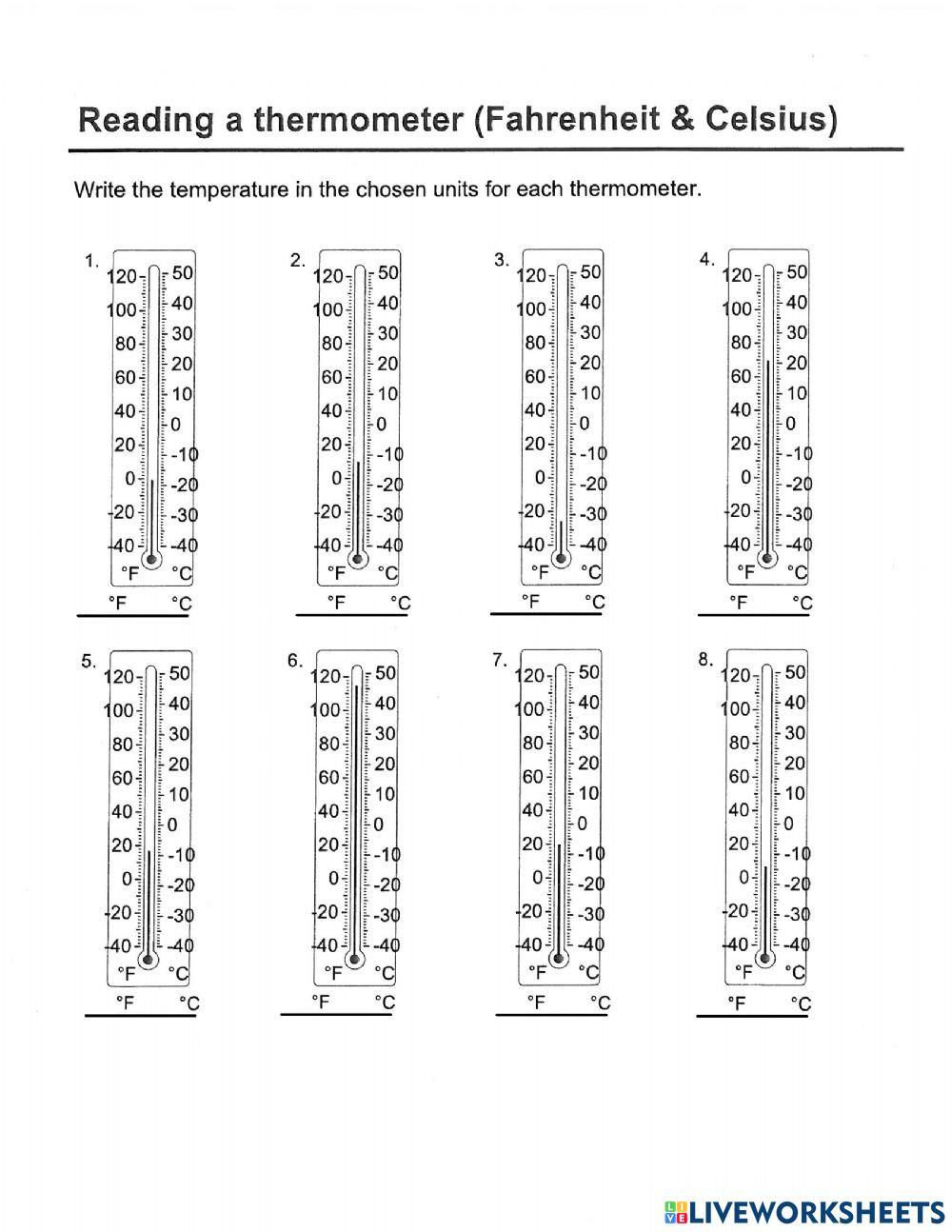 Reading A Thermometer Worksheet