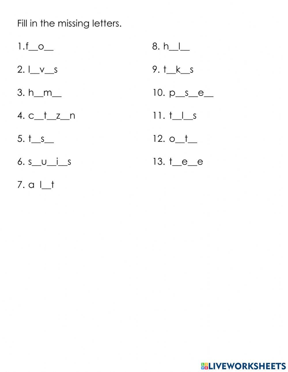 Missin letters - Vocabulary