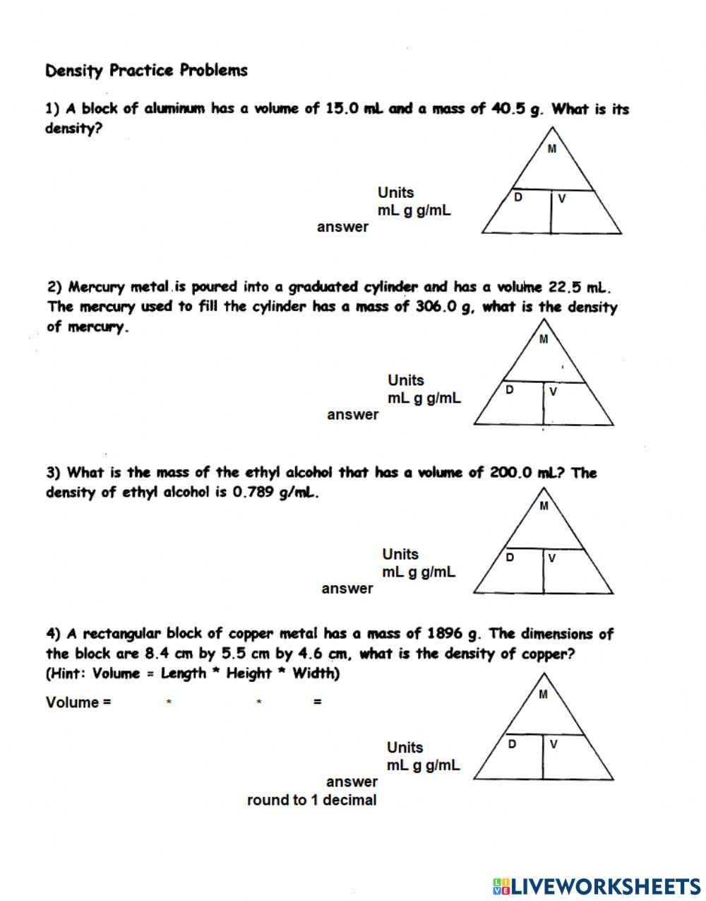 Density Practice Problems