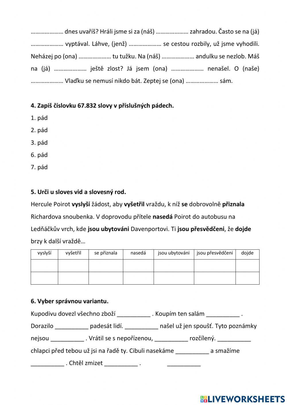 Slovní druhy (1-6) - 3.A