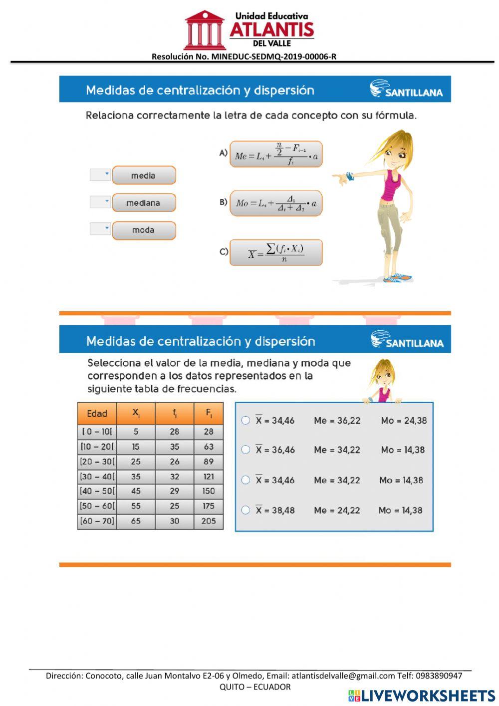 Medidas de centralización, dispersión y posición.