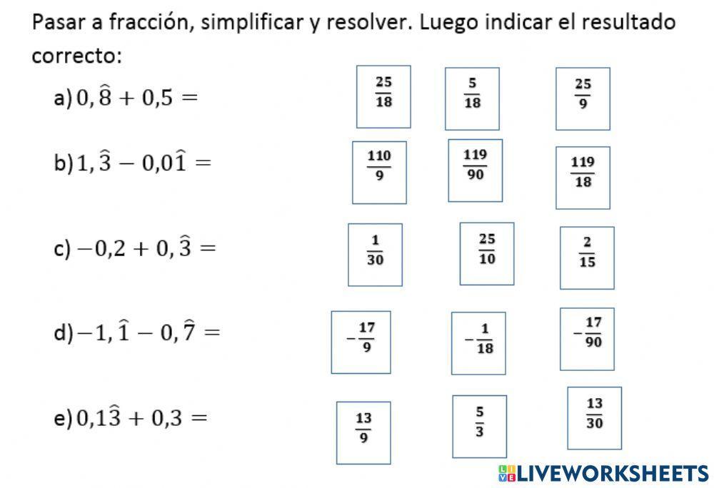 Expresiones decimales periódicas infinitas: suma y resta
