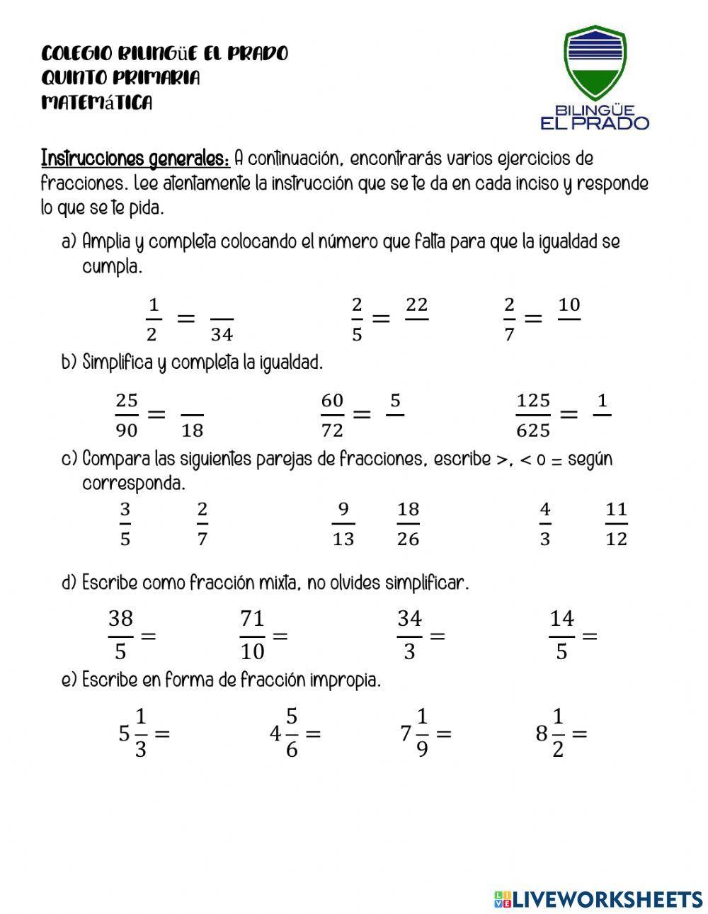 Actividades con fracciones
