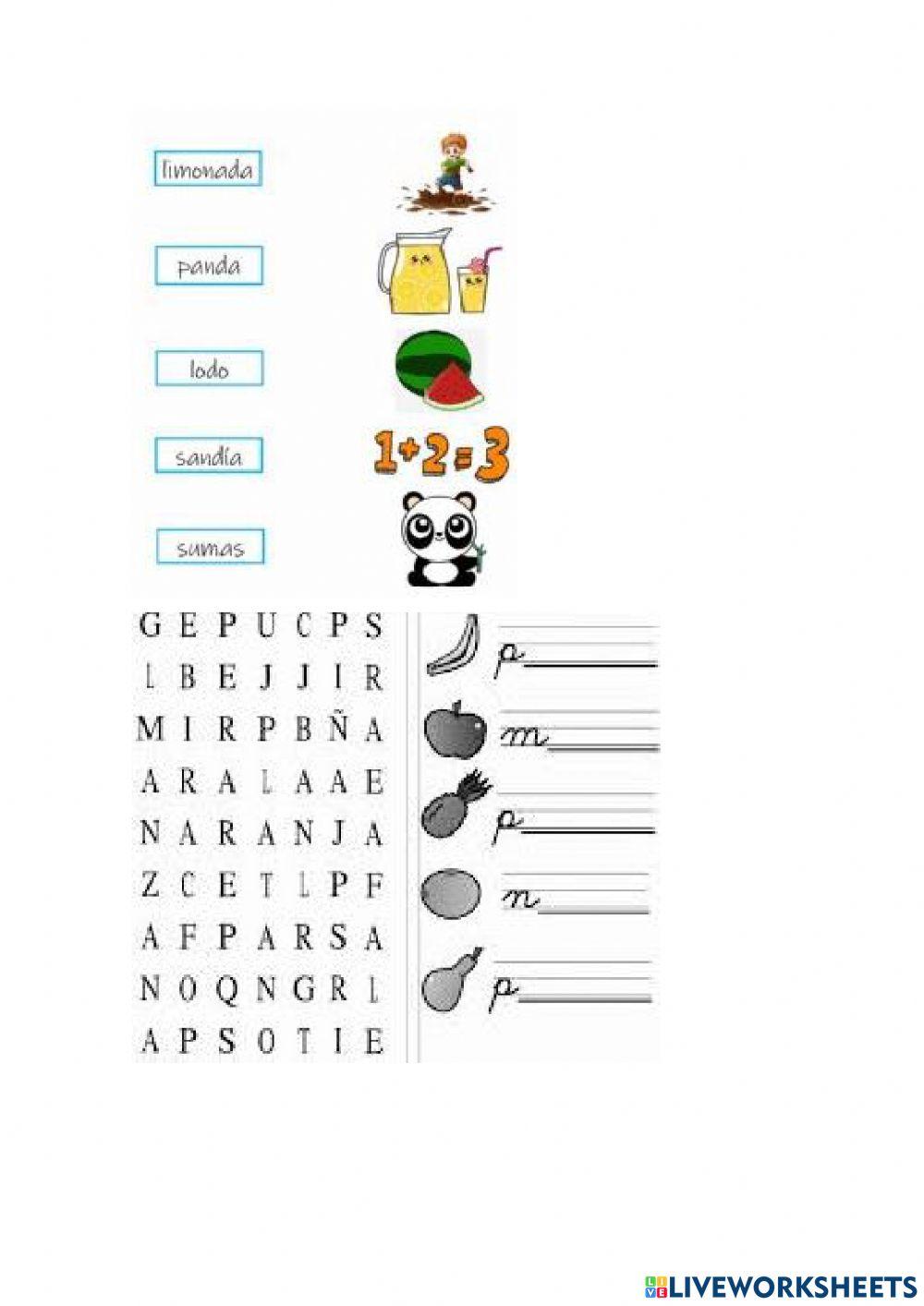 Lectura y sopas de letras.