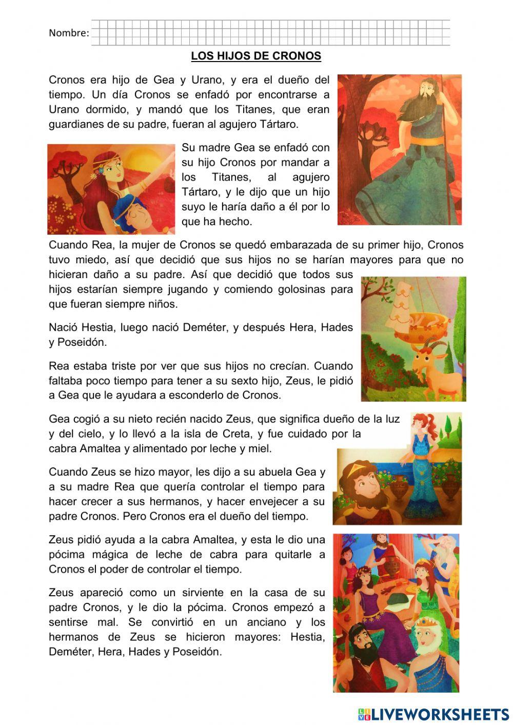 Lectura comprensiva: Los hijos de Cronos