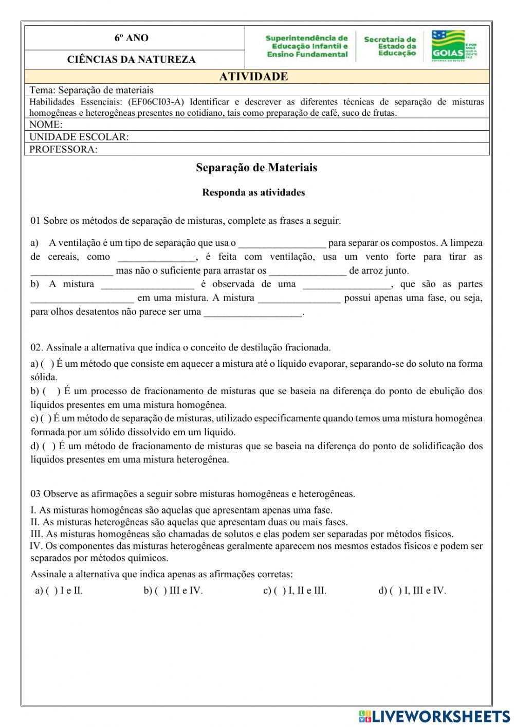 Separação de misturas