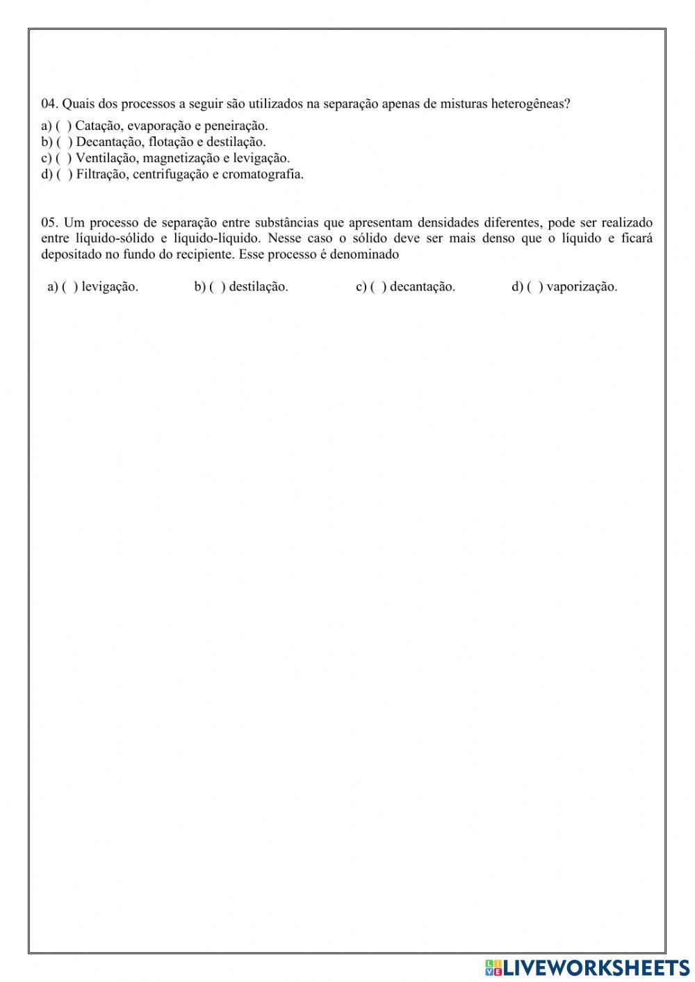 Separação de misturas