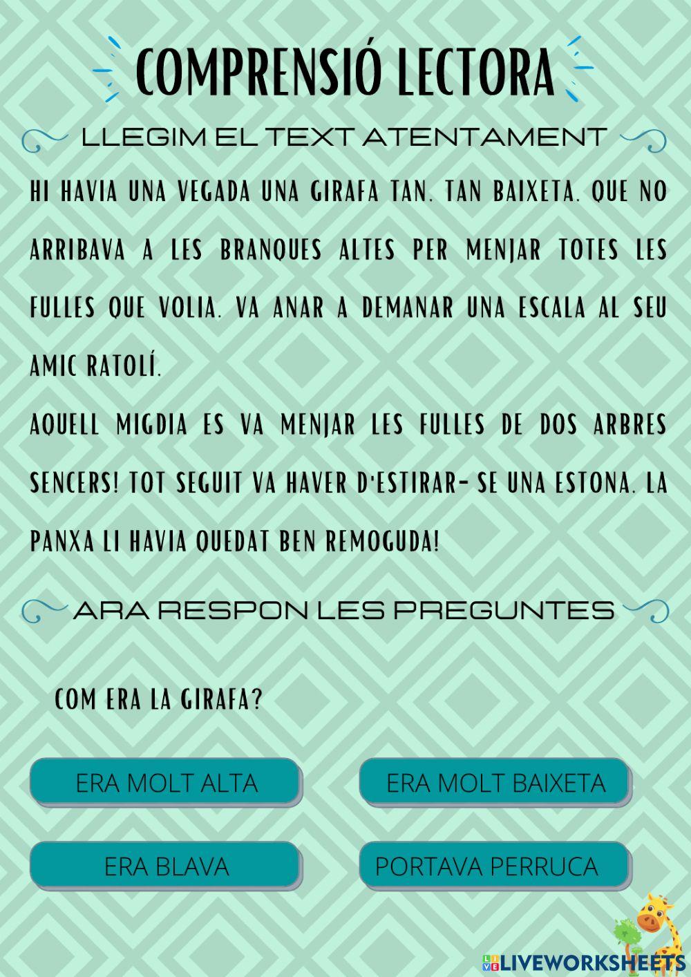 Comprensió lectora 1r Comprensió lectora 1r