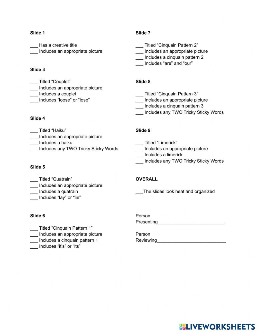 Poetry Collection Rubric