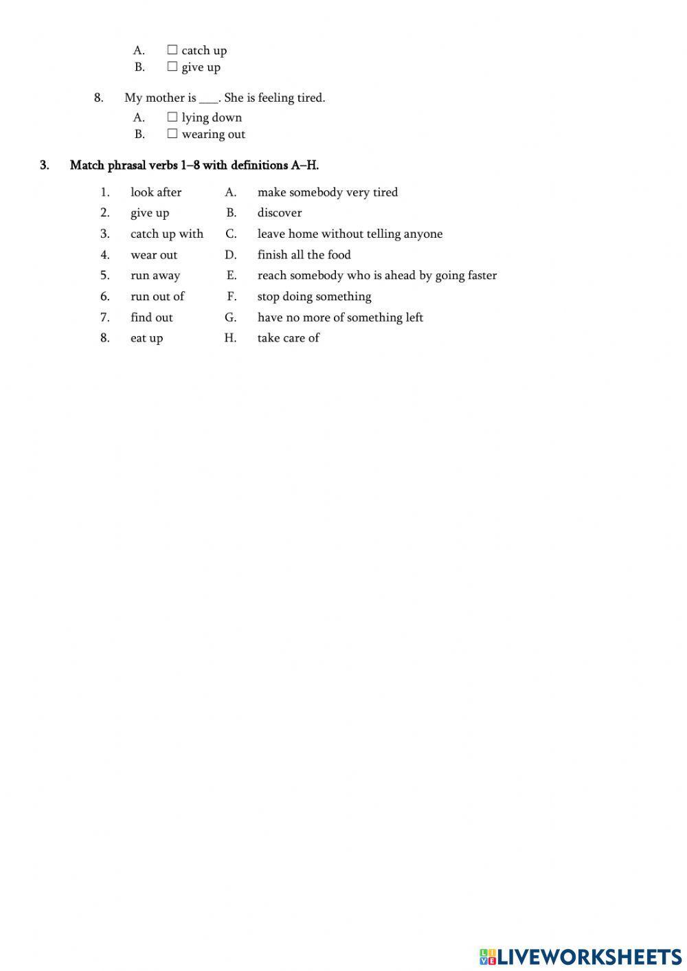 Project 4 Unit 6A phrasal verbs