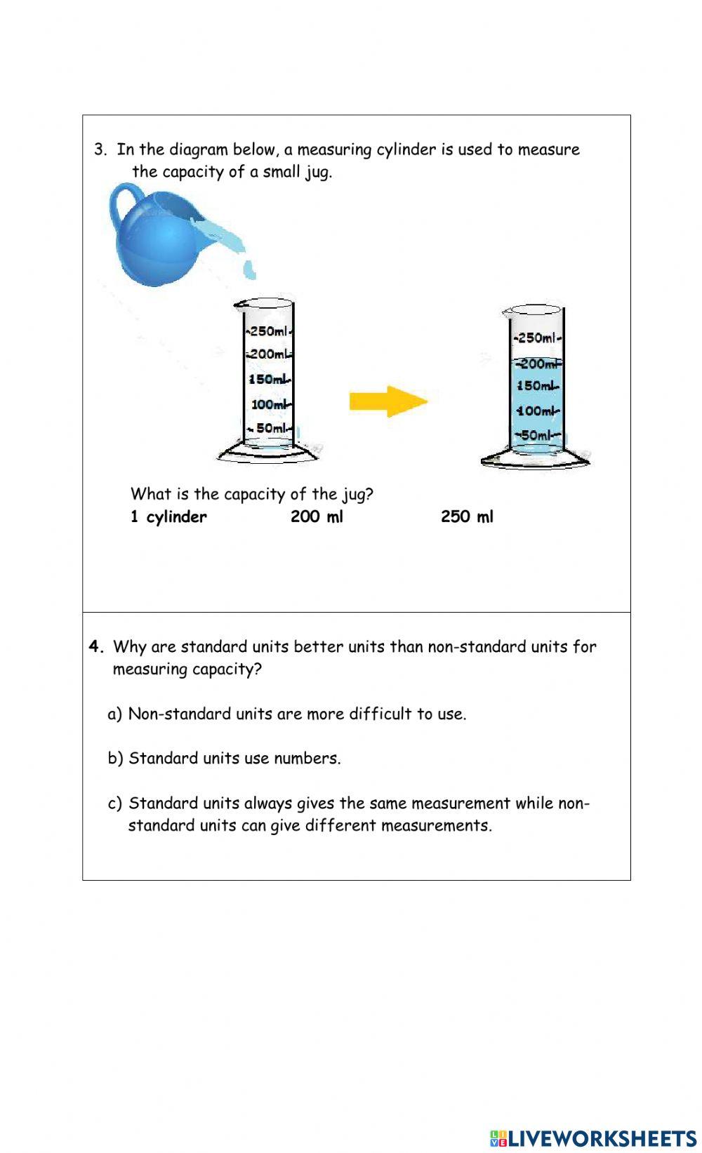 Standard and non-standard units for measuring capacity