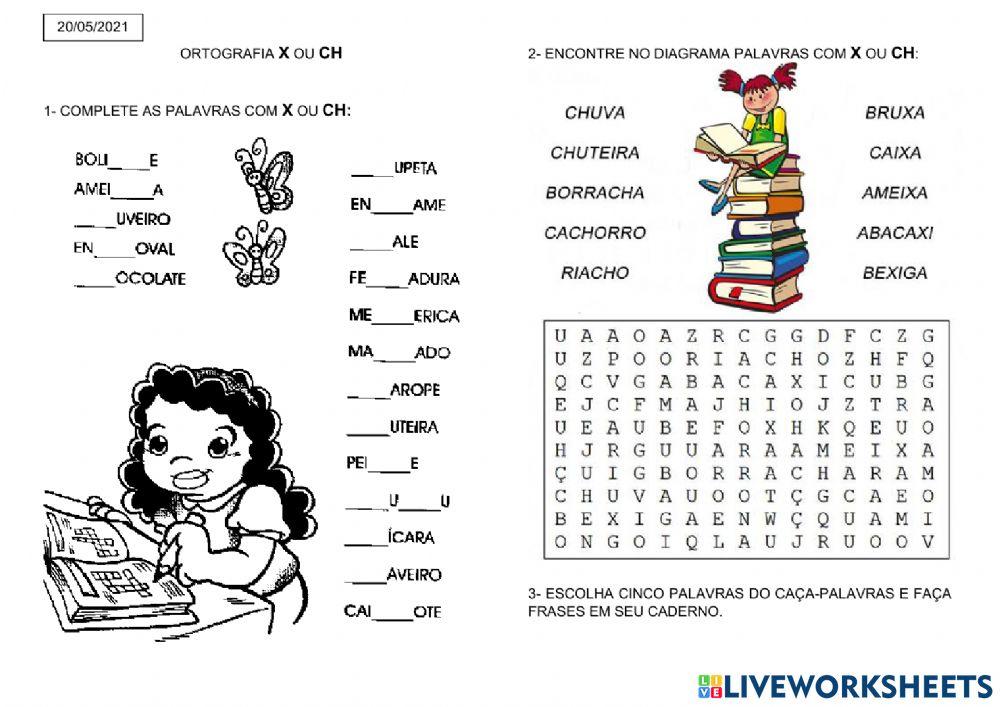 Ortografia x ou ch worksheet