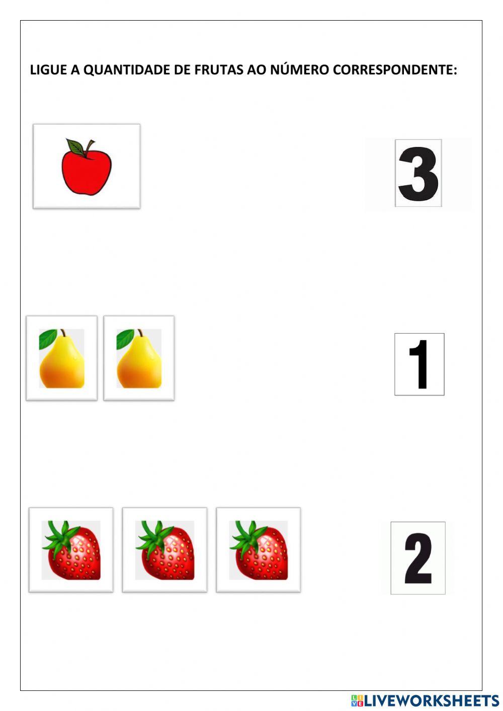 Ligue a quantidade de frutas ao número correspondente