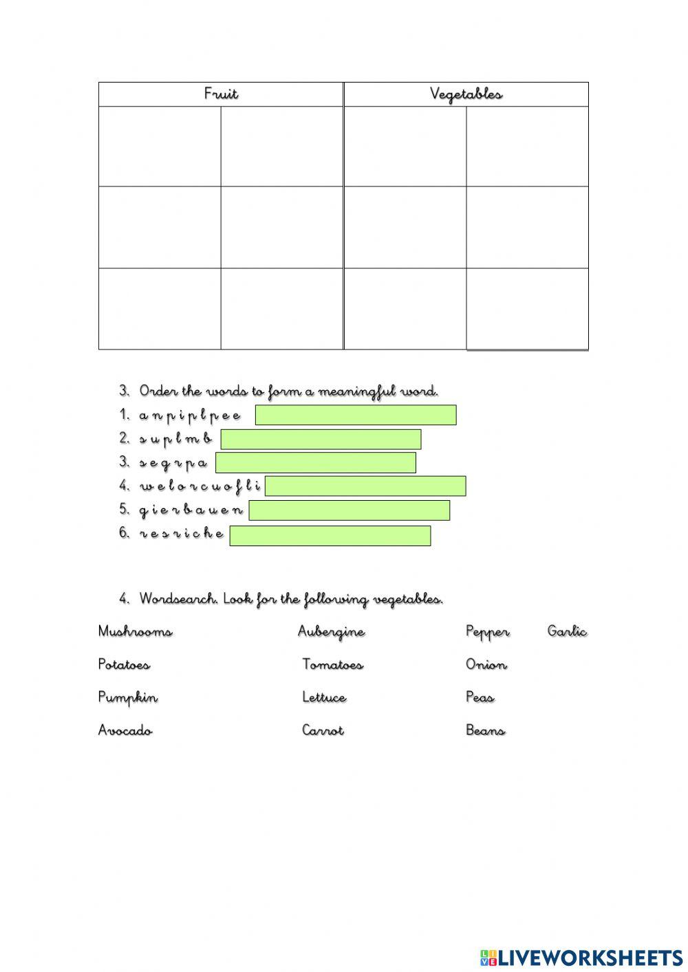 Fruits and vegetables 1