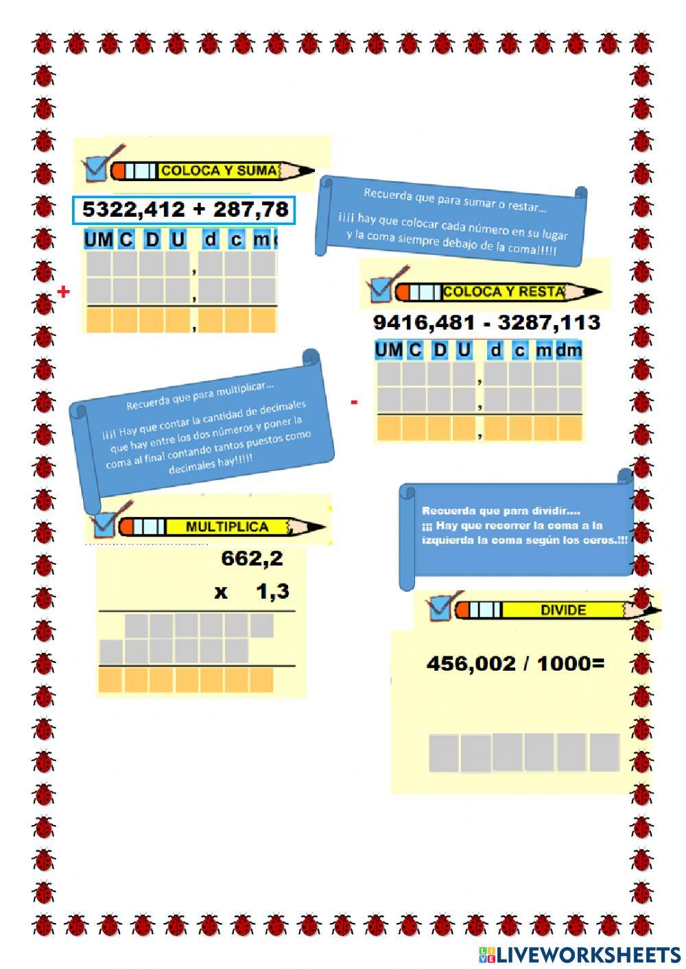 Operaciones con números decimales