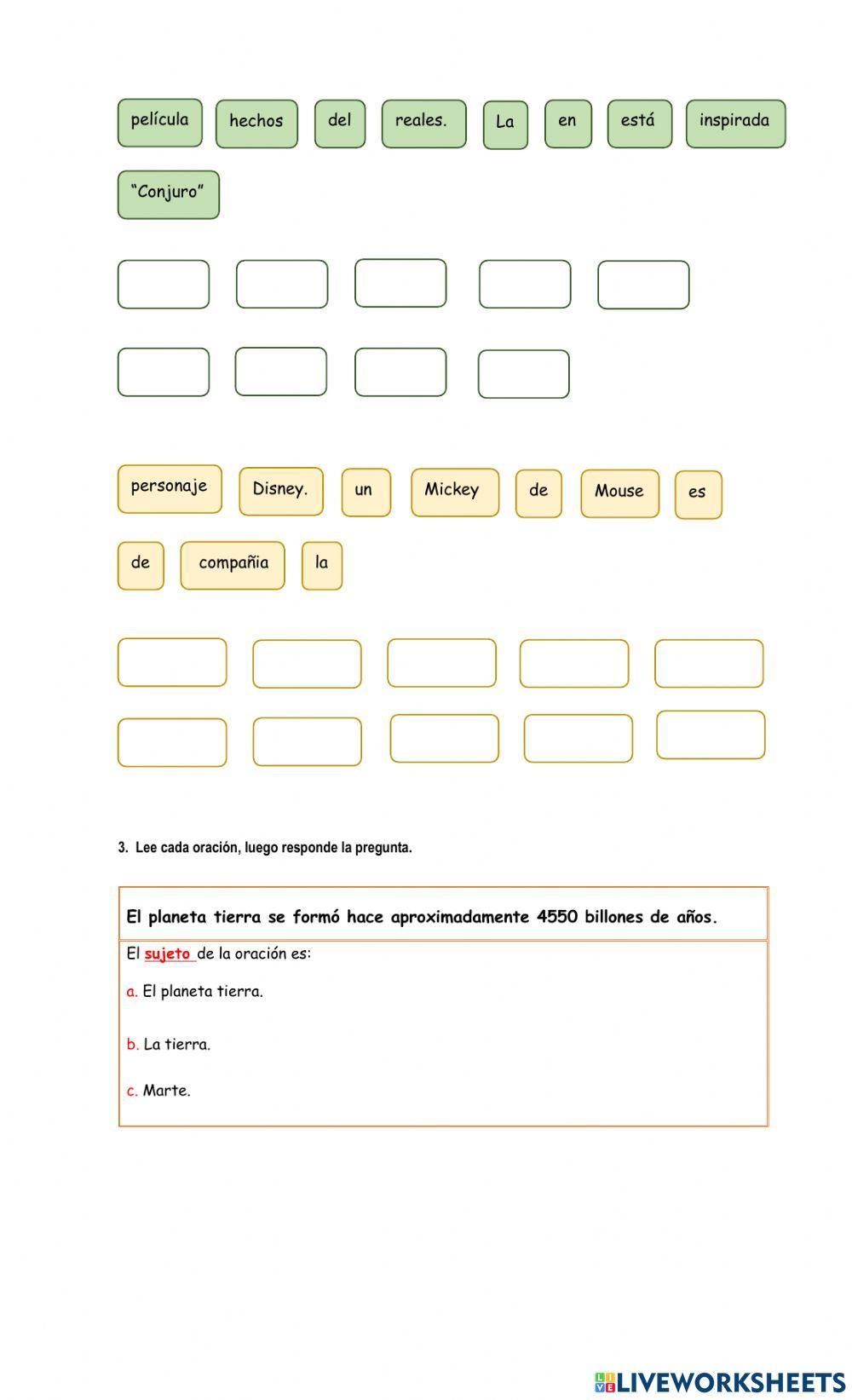 Taller sobre la oración gramatical