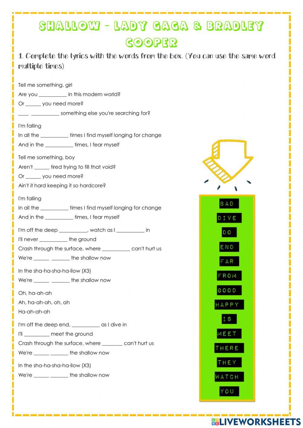 Present Simple Song - Shallow - Lady Gaga and Bradley Cooper