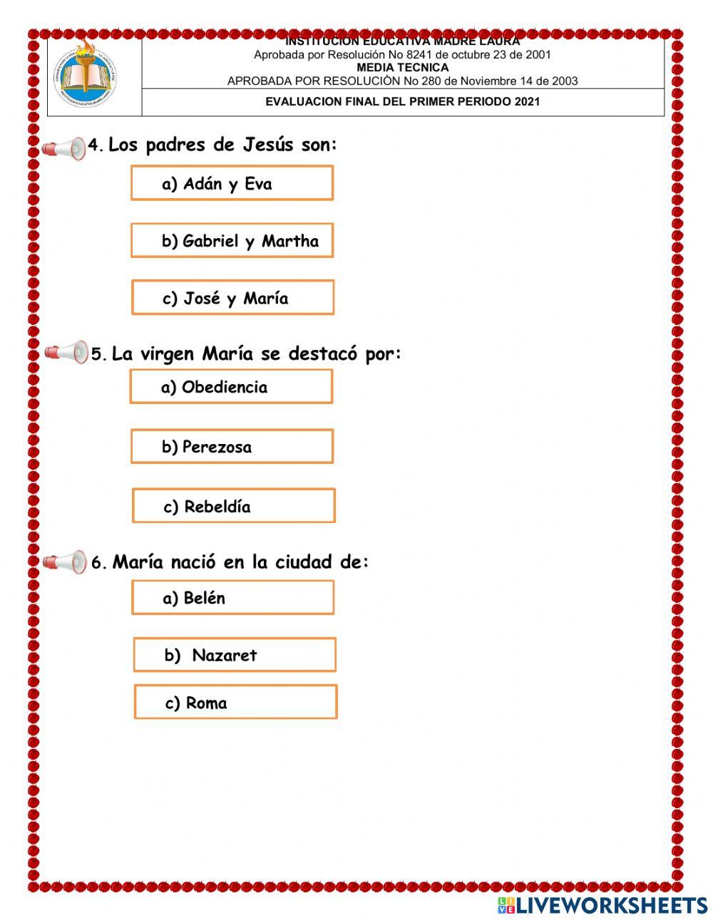 religion final primero primaria