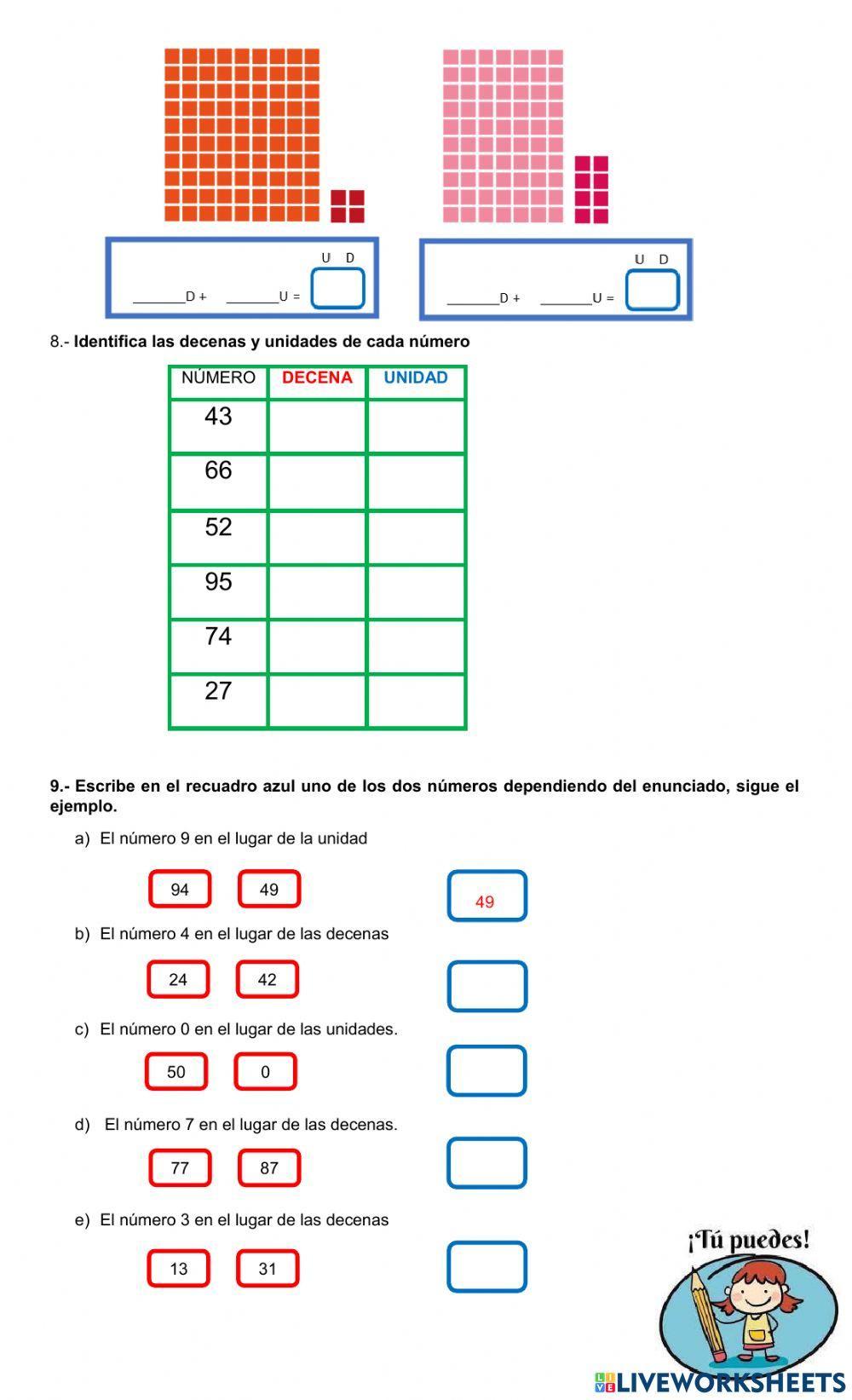 Evaluación d ematematica numeros hasta el 100