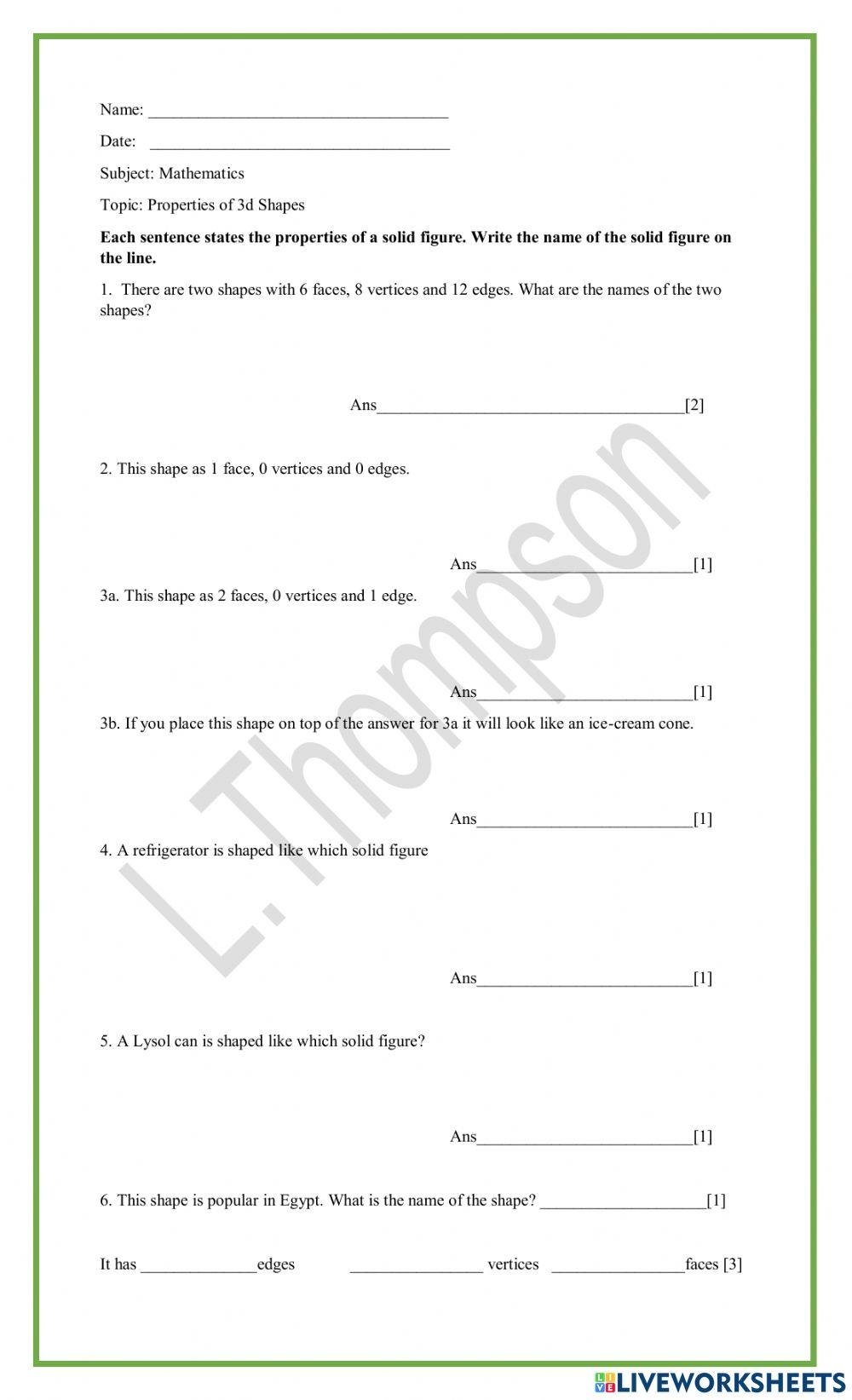 Solid figures word problems