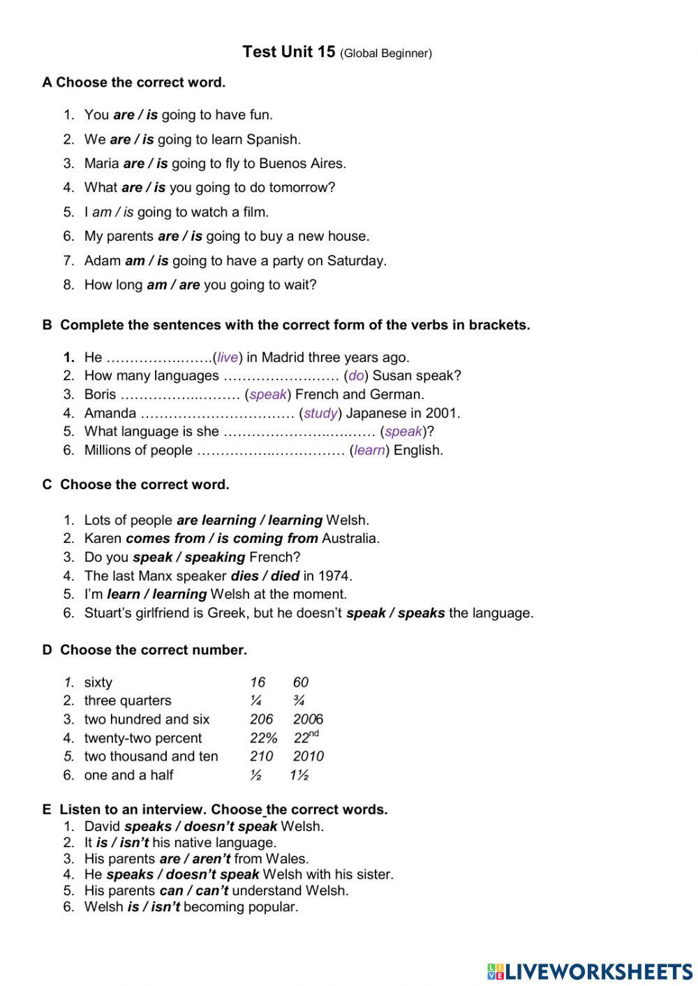 Global Beginner Test Unit 15