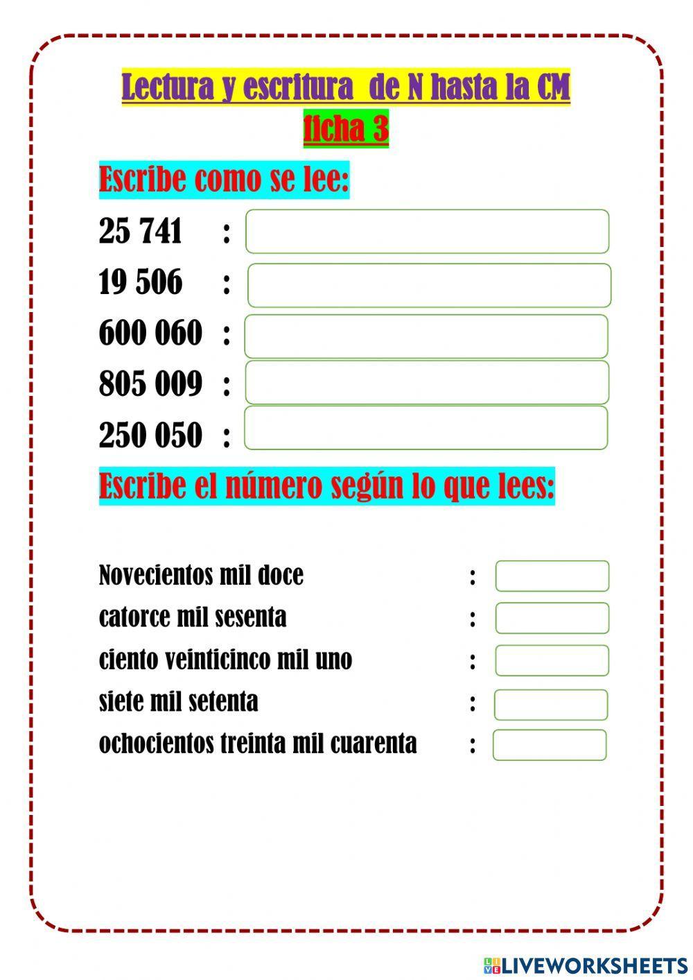 Números naturales  descomposición y lectura