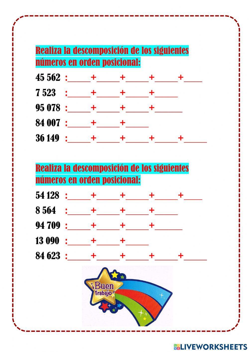 Números naturales  descomposición y lectura