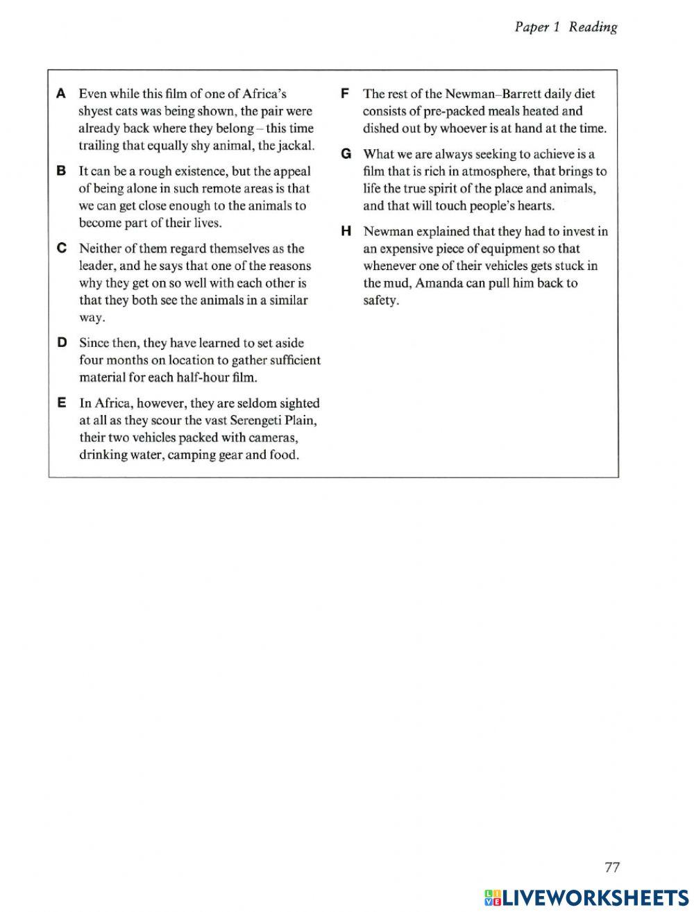 Reading paper. (parts 5, 6 and 7)