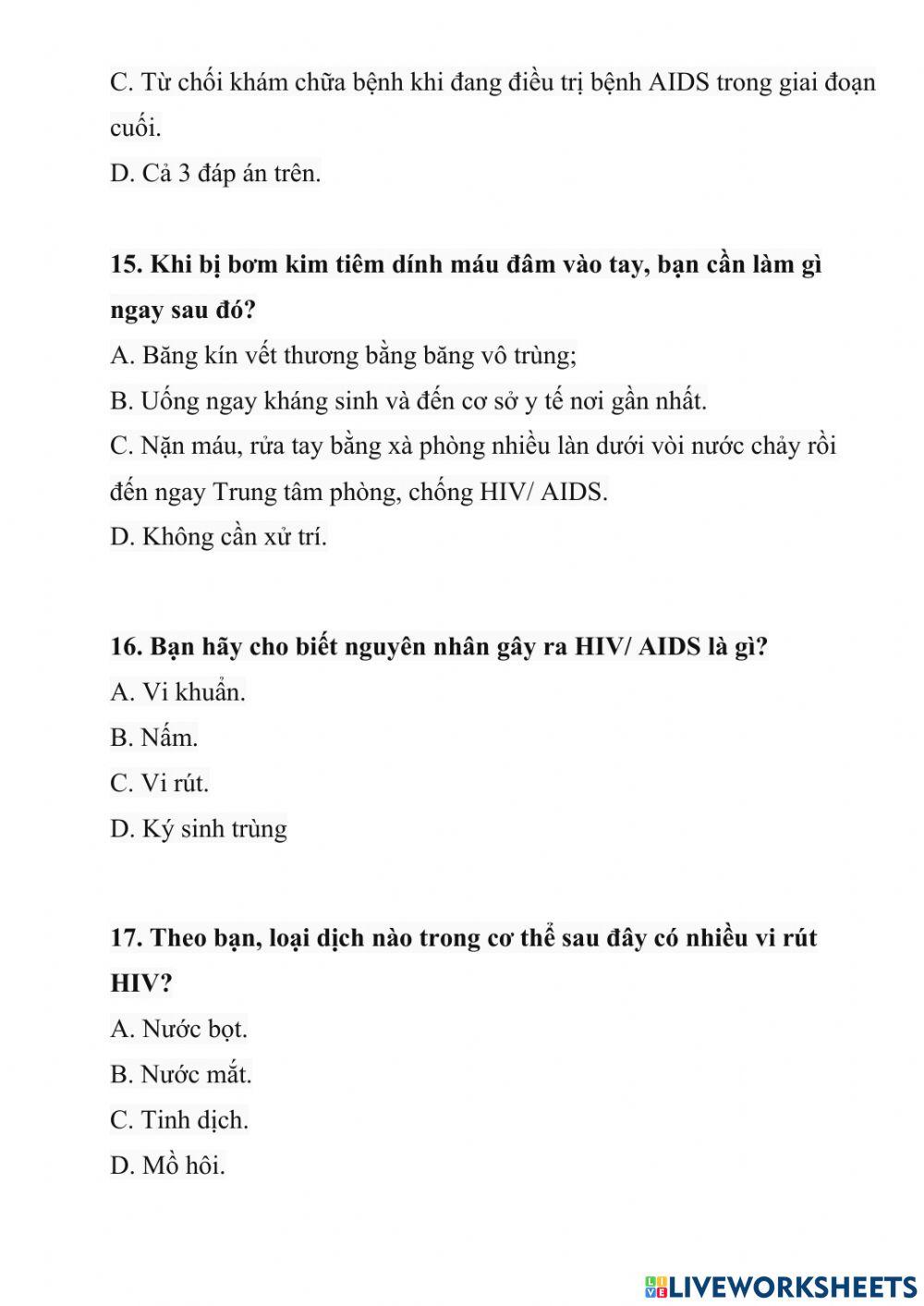 Hiv - aids worksheet | Live Worksheets
