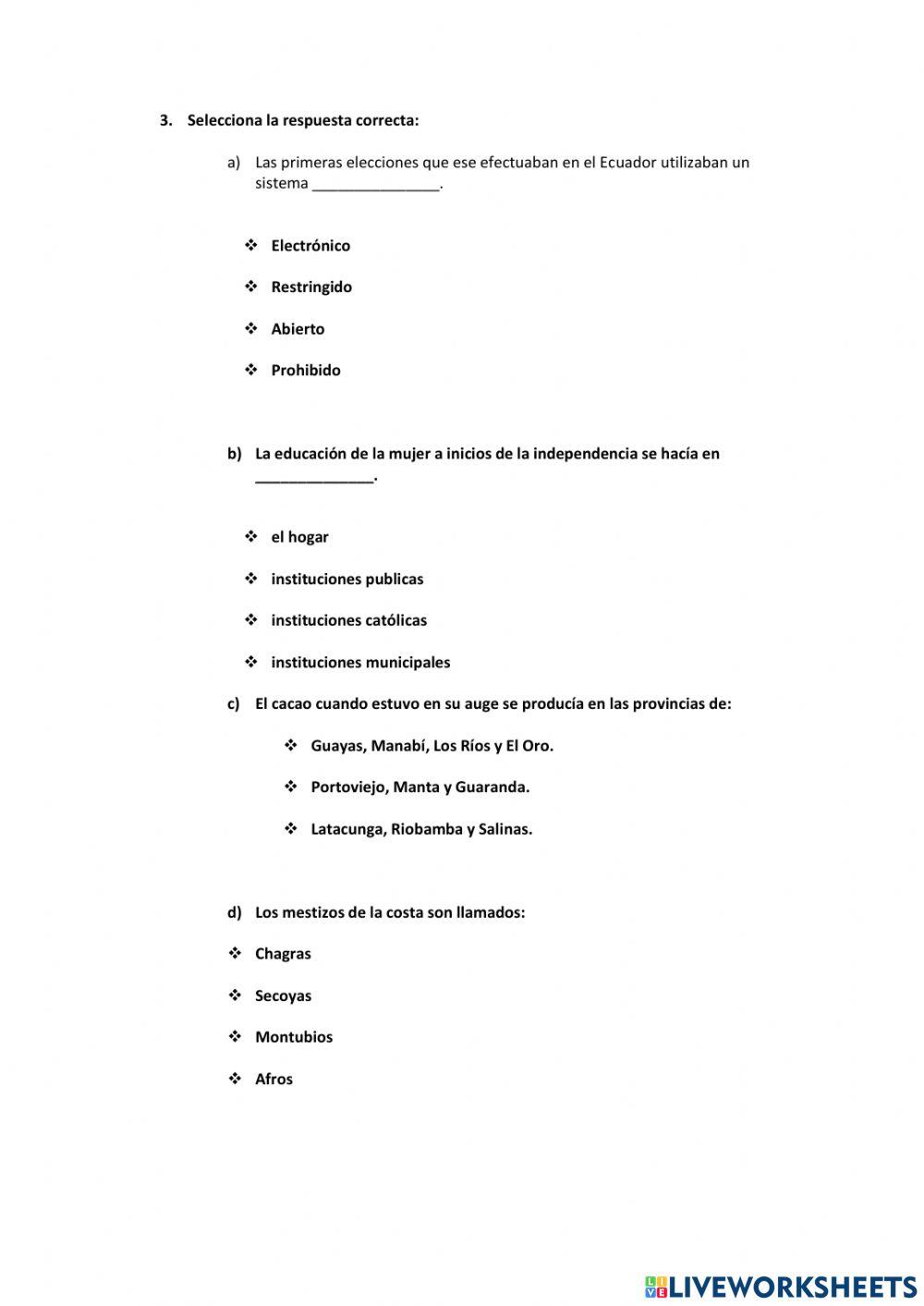 Evaluación diagnóstica de estudios sociales para 7mo E.G.B