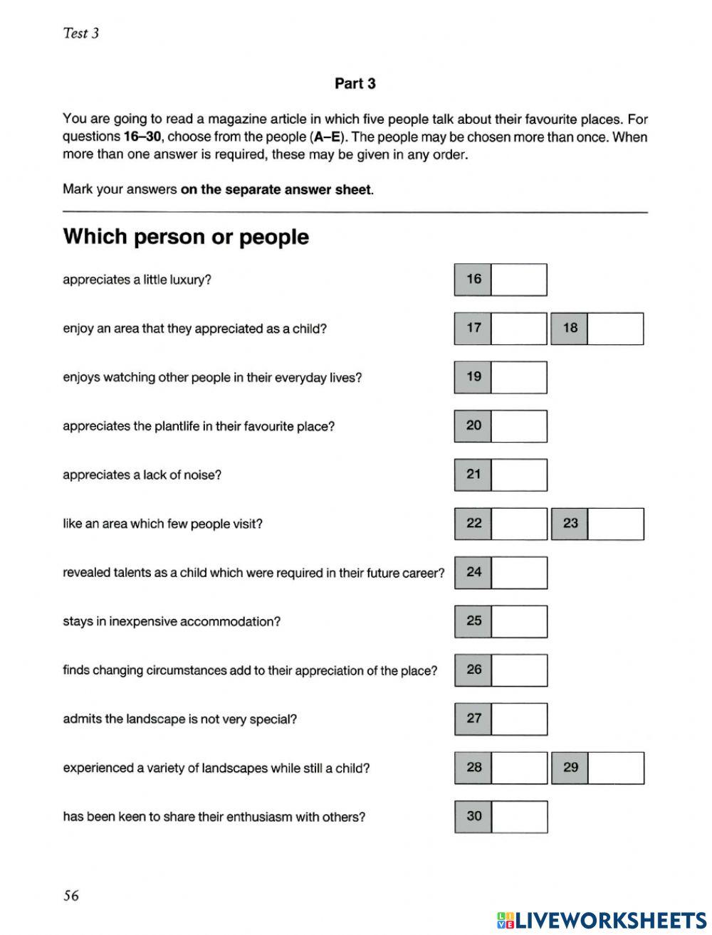FCE. Paper 1. parts 5, 6 and 7