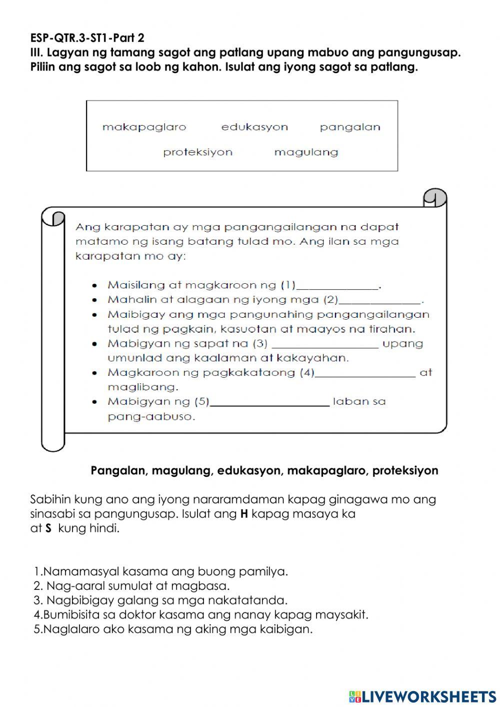 Esp st 1 part 2 worksheet | Live Worksheets