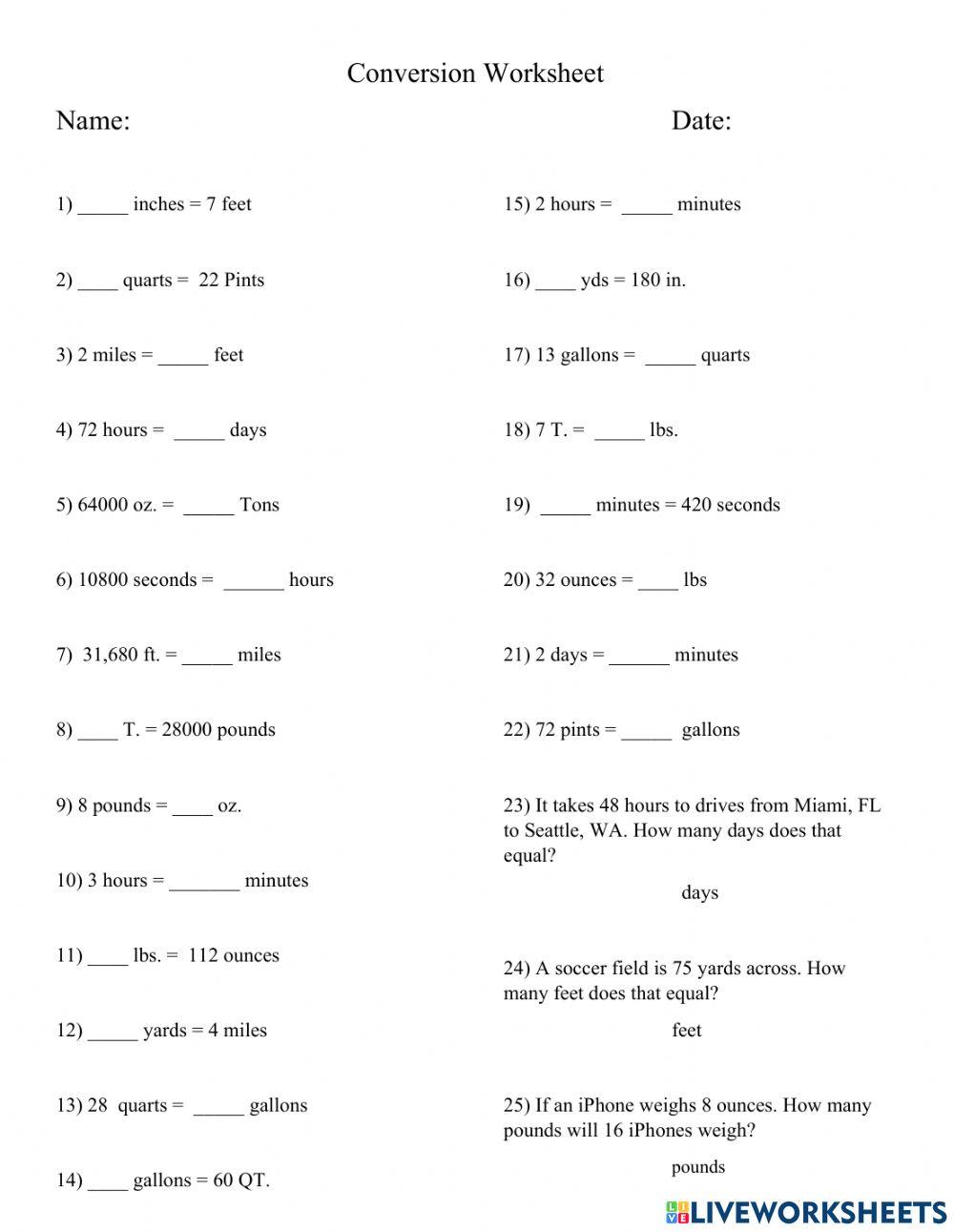 Standard Unit Measurement Conversions