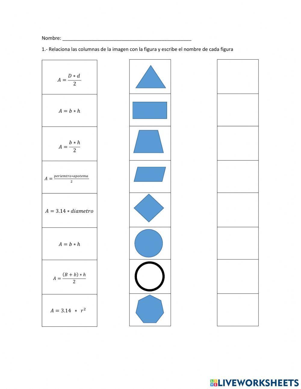 Formulas y nombre de las figuras