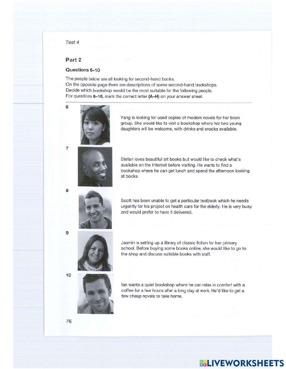 Reading Part 2 Online Exercise For Live Worksheets Reading Part 2 Online Exercise For Live Worksheets
