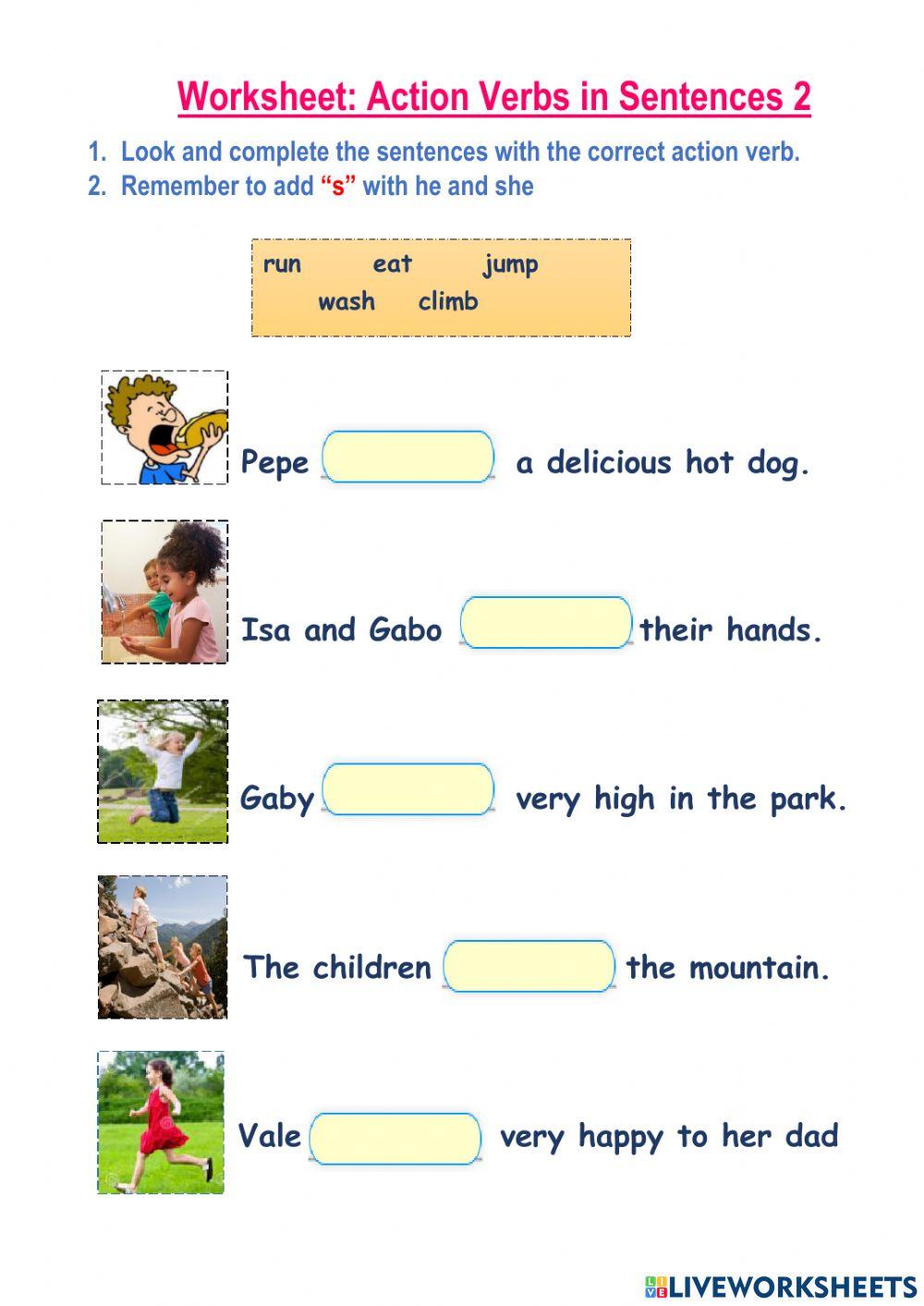 Action Verbs Sentences Worksheet