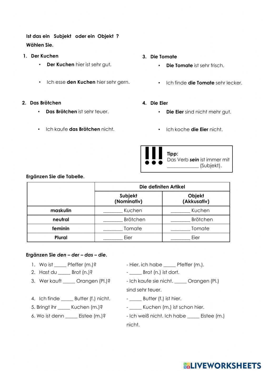 Akkusativ (definite Artikel)