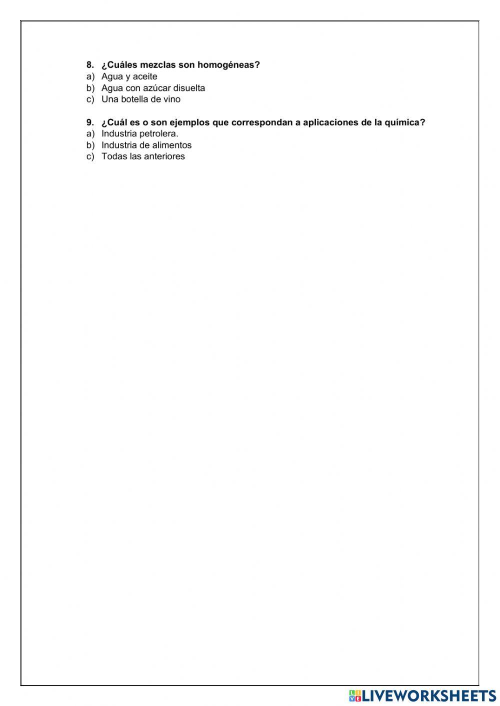 Prueba de diagnostico Quimica 1ro