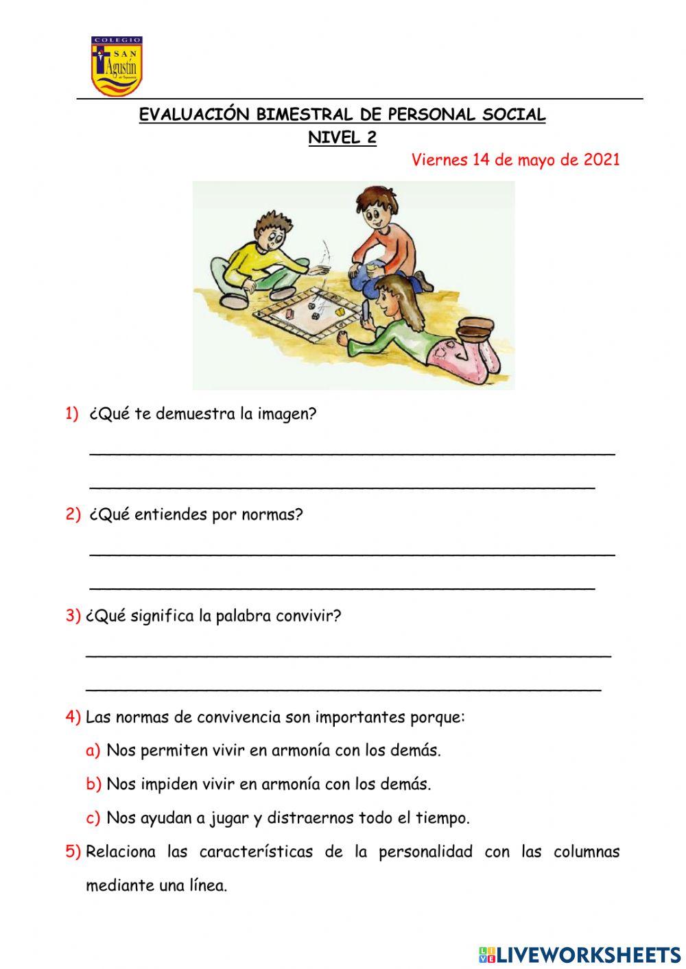 Evaluación Bimestral de Personal social