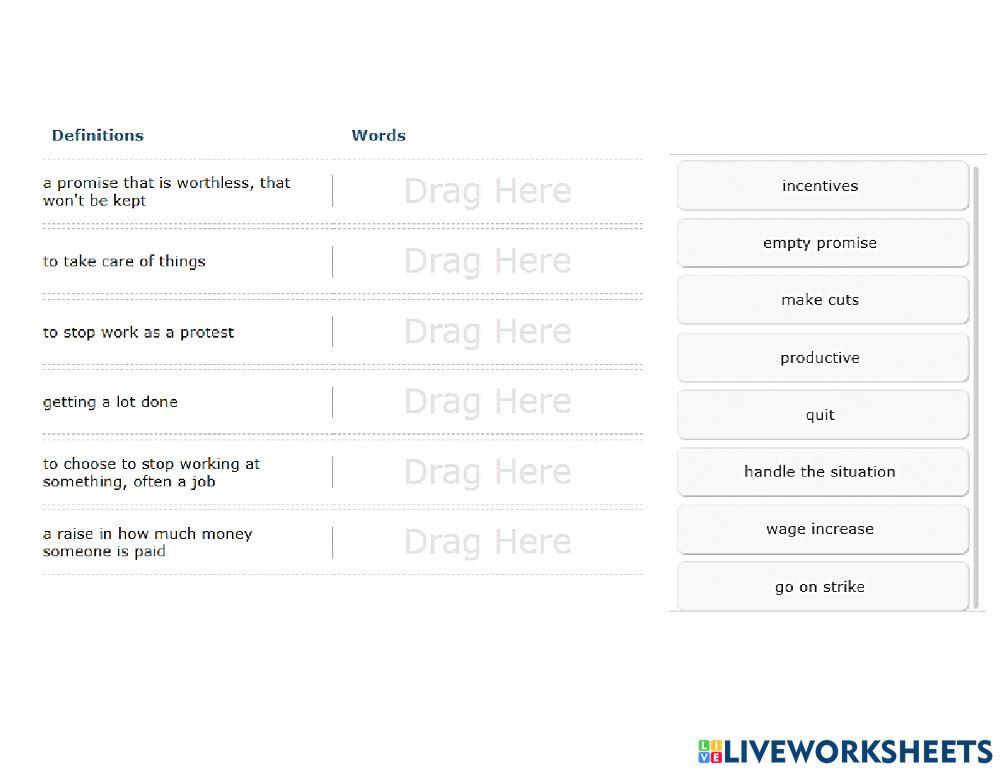 Problems at work vocab 