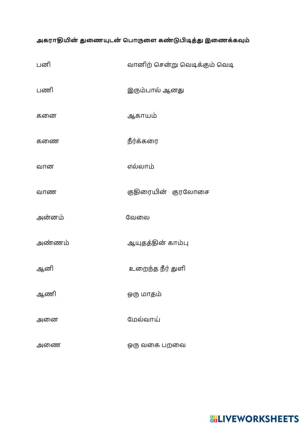 ணகர, நகர, னகர சொற்களை பொருளுடன் இணைத்தல்