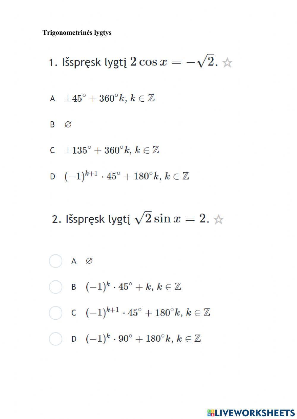 Trigonometrinės lygtys