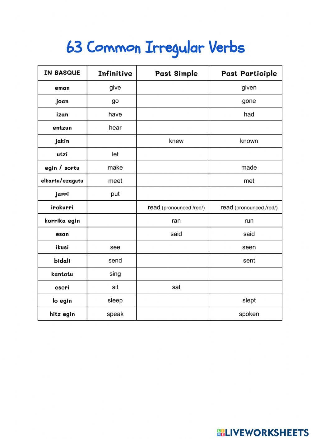 Irregular verbs