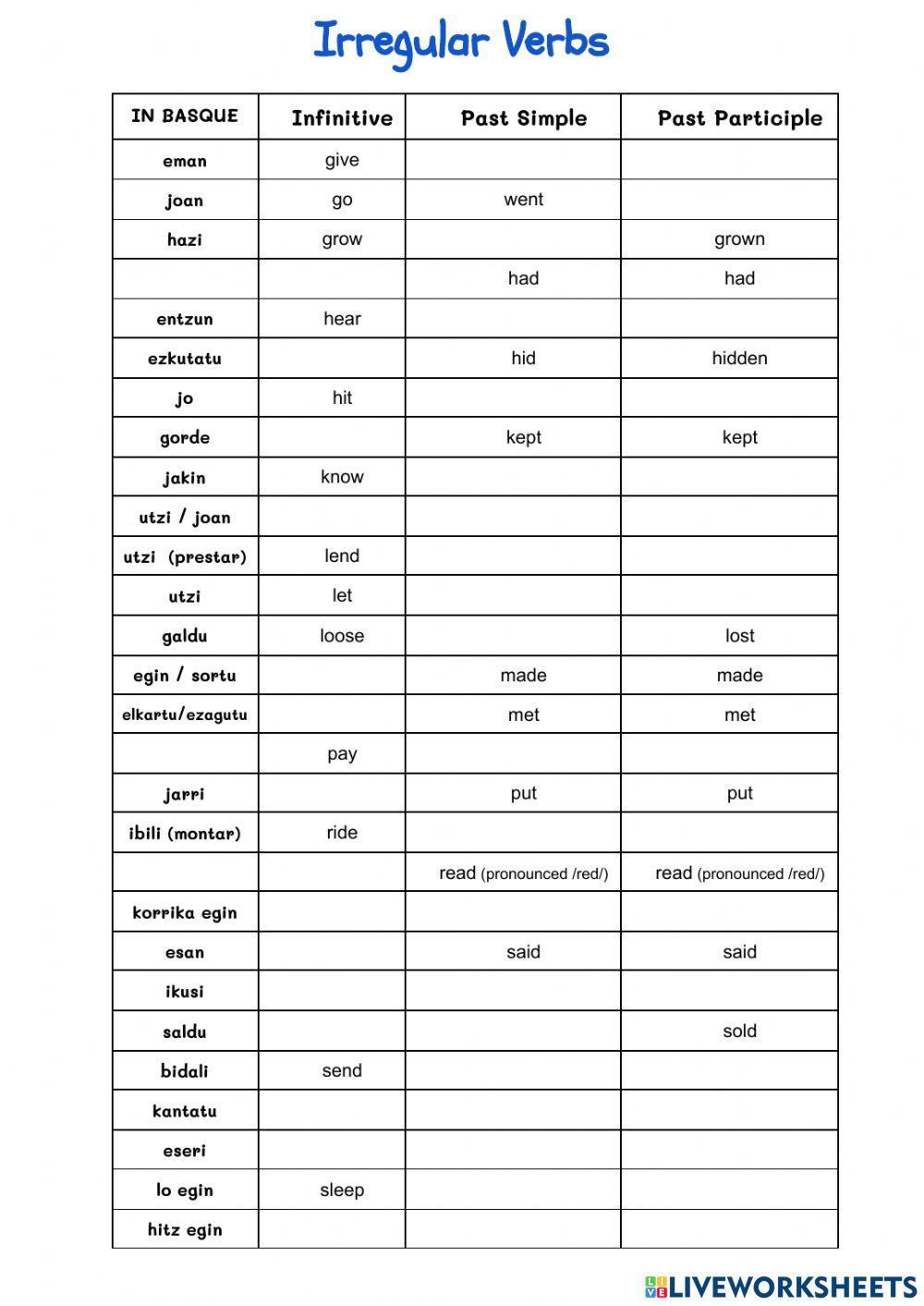 Irregular verbs
