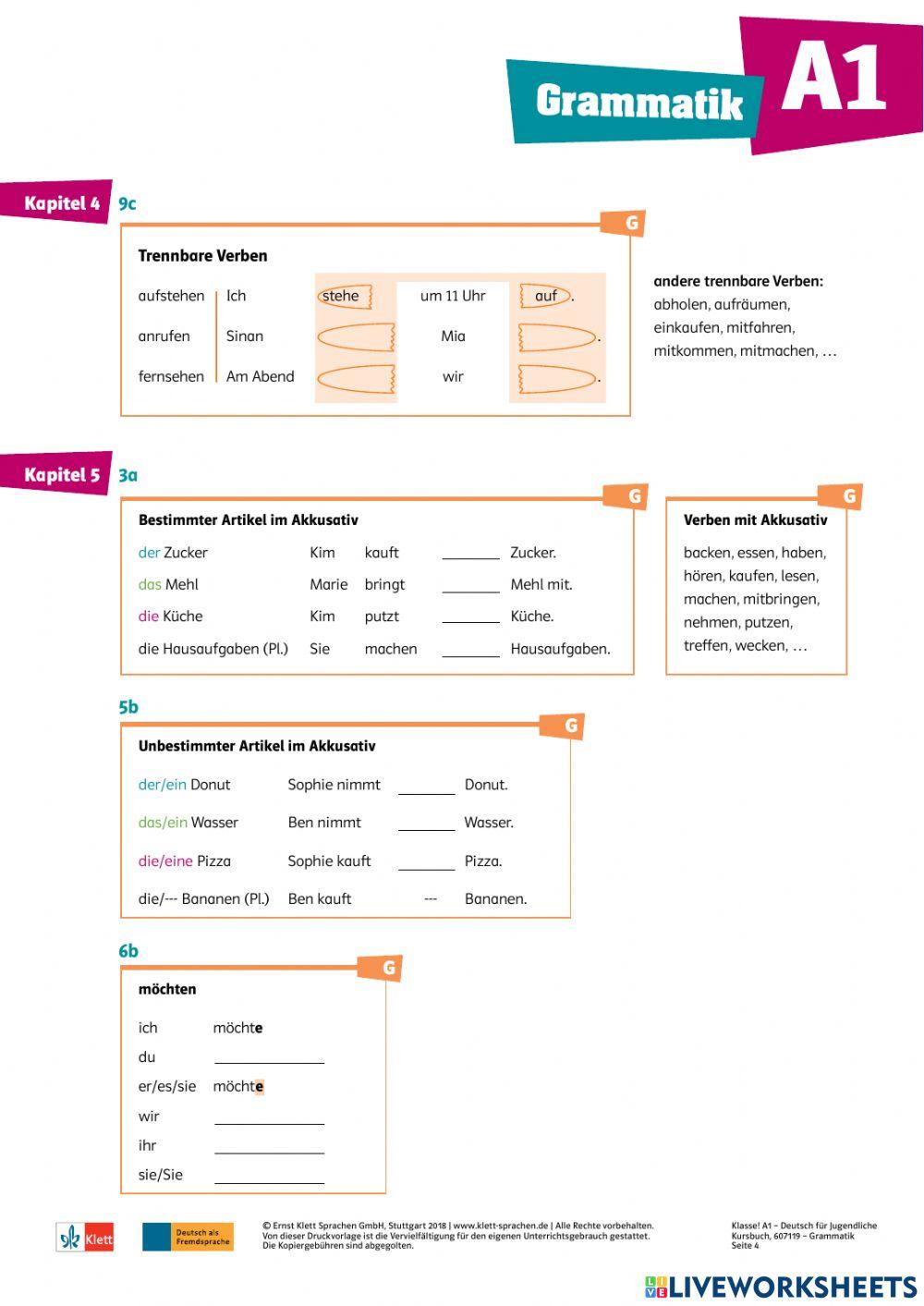 A1 Grammatik Übersicht online exercise for Live Worksheets